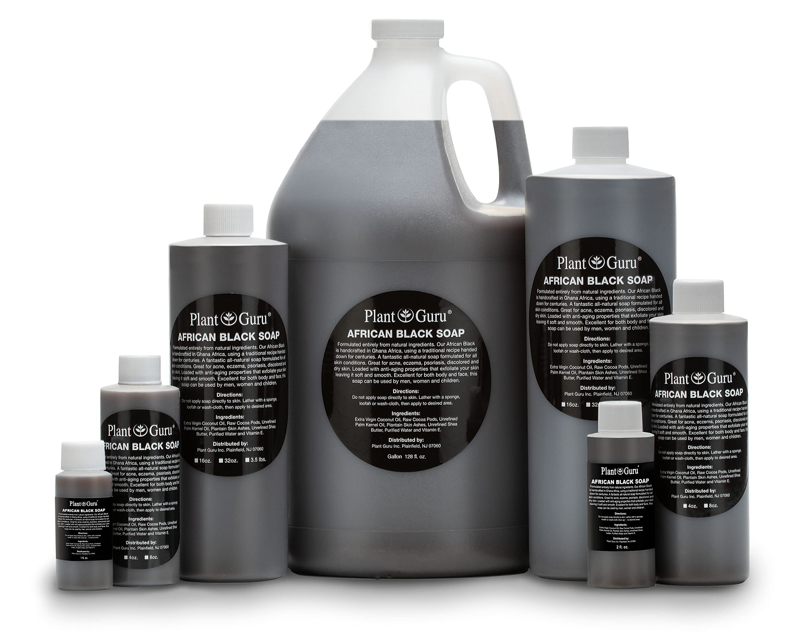Plant Guru African Black Soap Ingredients highlight natural coconut oil and shea butter for skin.
