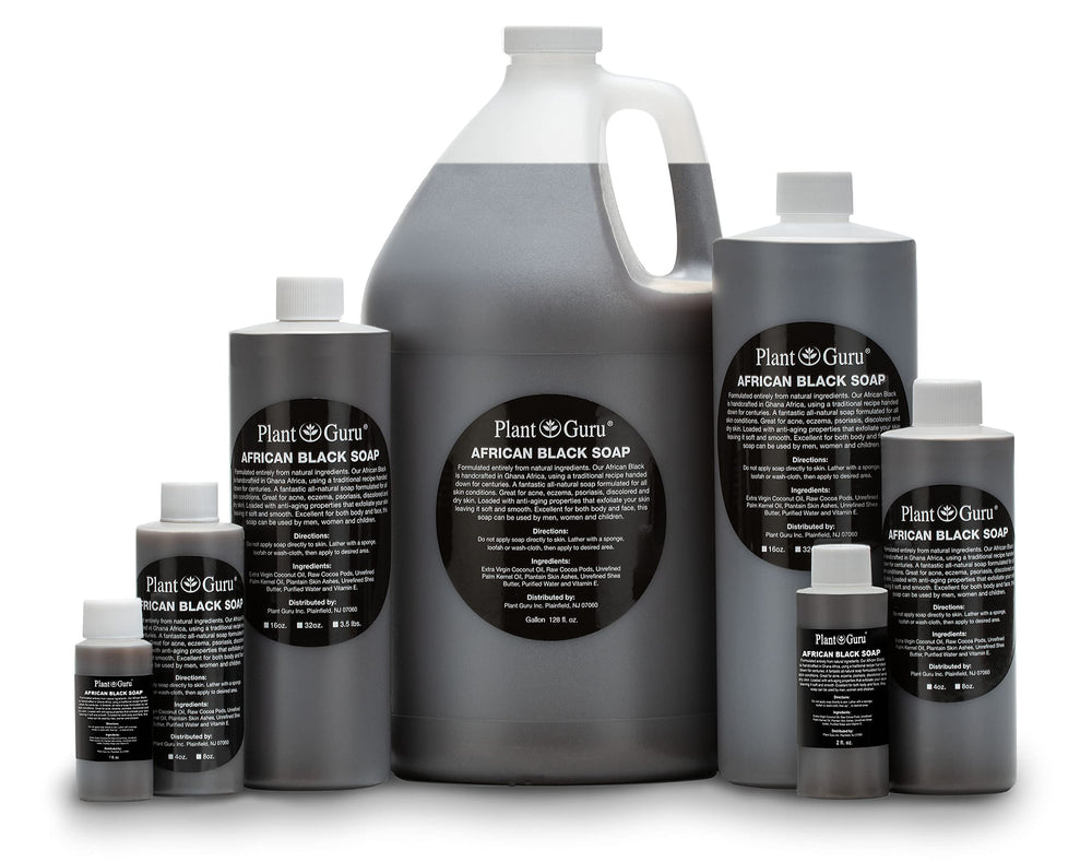 Plant Guru African Black Soap Ingredients highlight natural coconut oil and shea butter for skin.