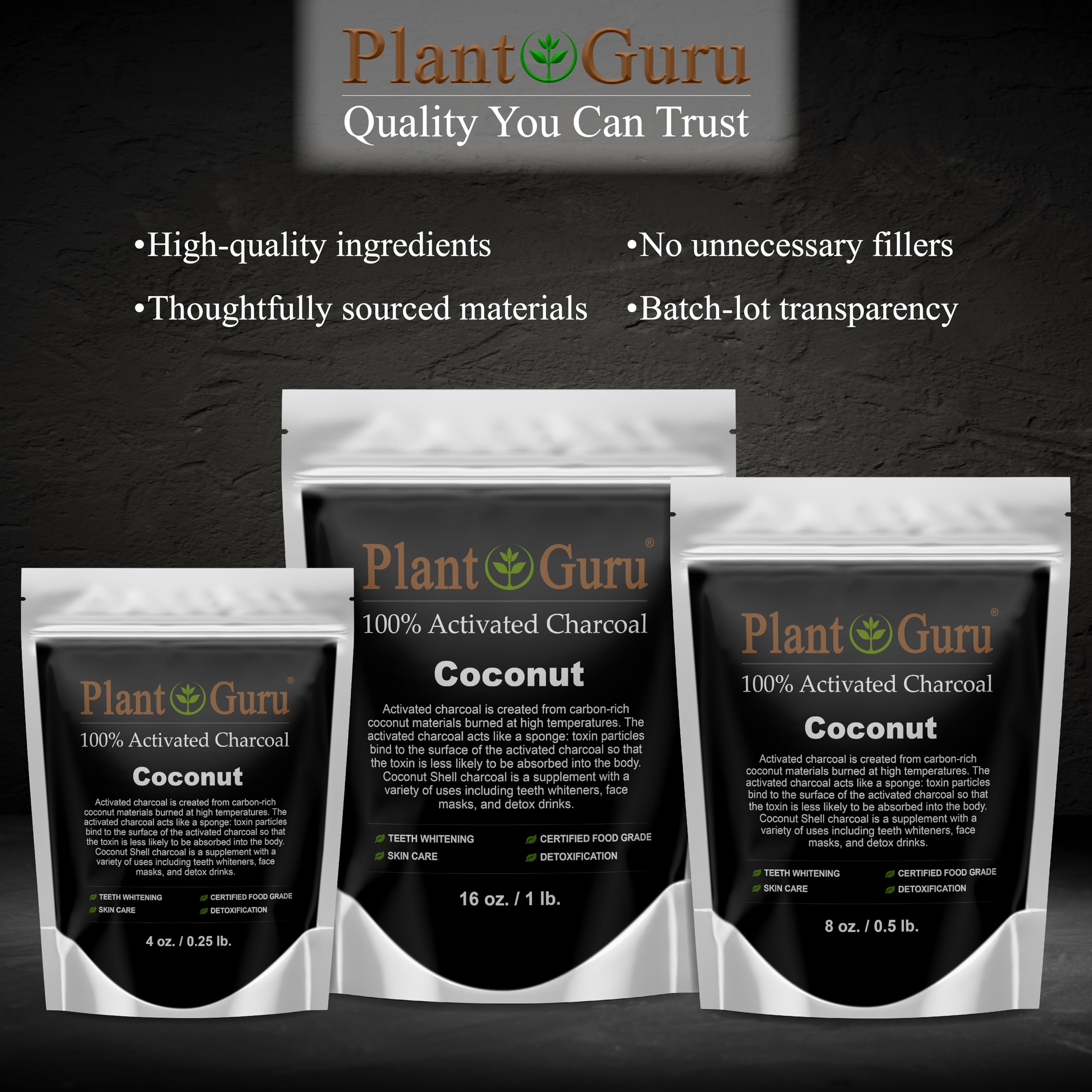 Plant Guru coconut-derived charcoal origin illustration