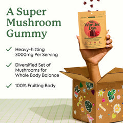 Plant People WonderDay gummies being poured for convenient on-the-go mushroom support.