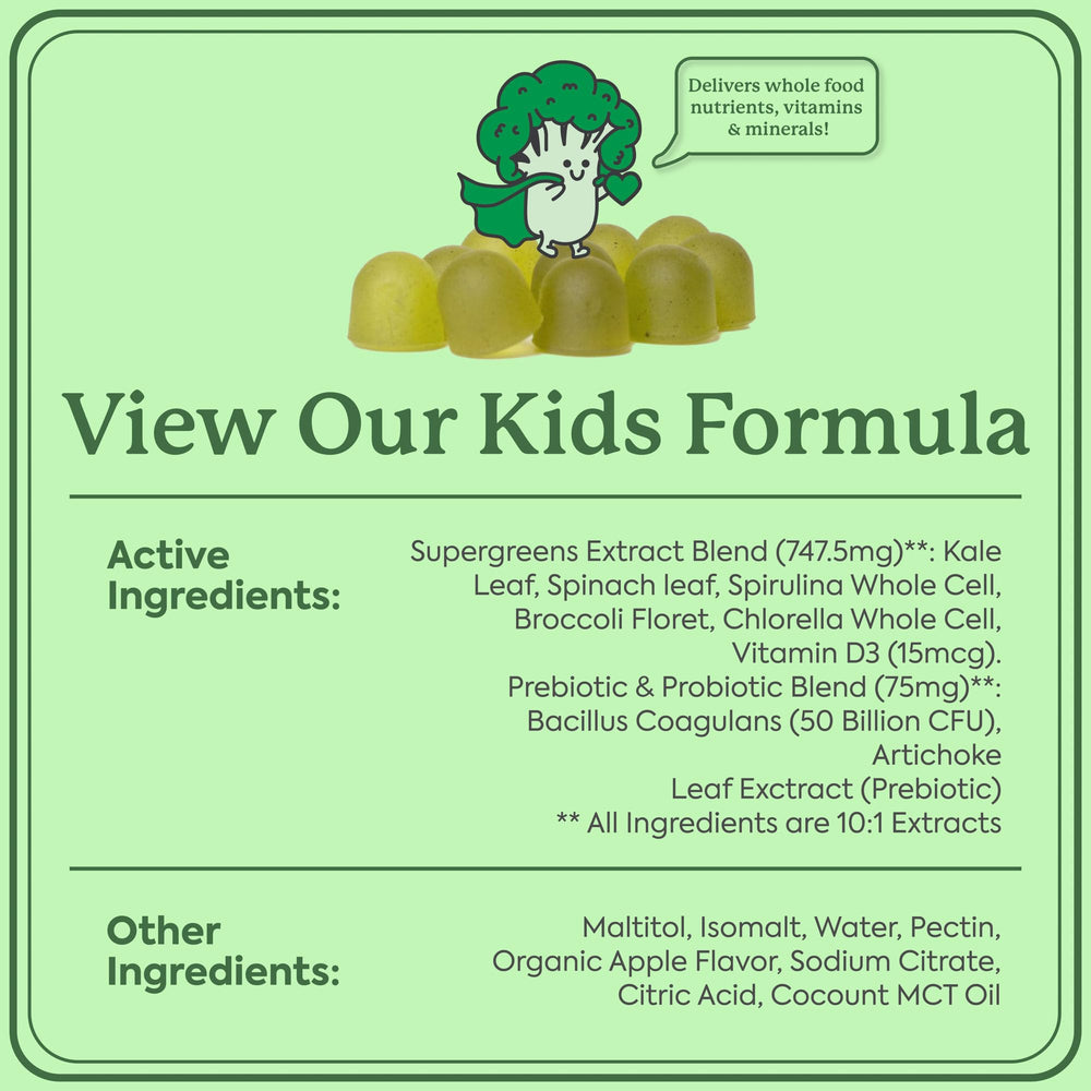 Plant People WonderGreens Green-Apple flavor label communicates tasty daily greens for kids.