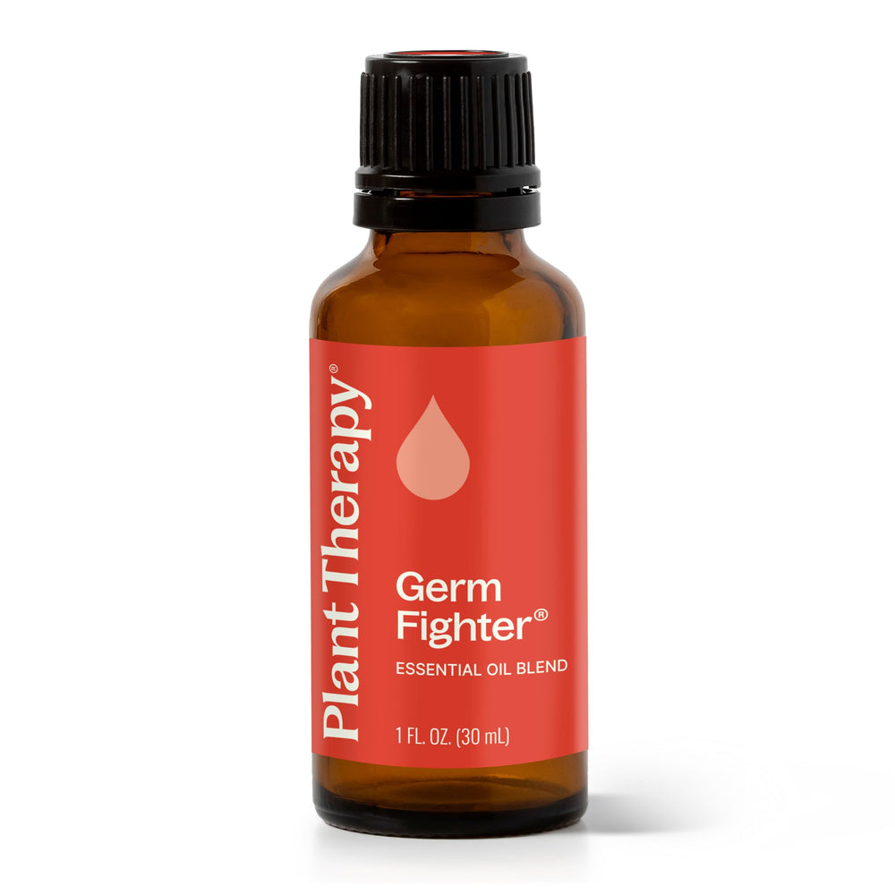 Plant Therapy Germ Fighter aromatherapy scene in diffuser for seasonal wellness.