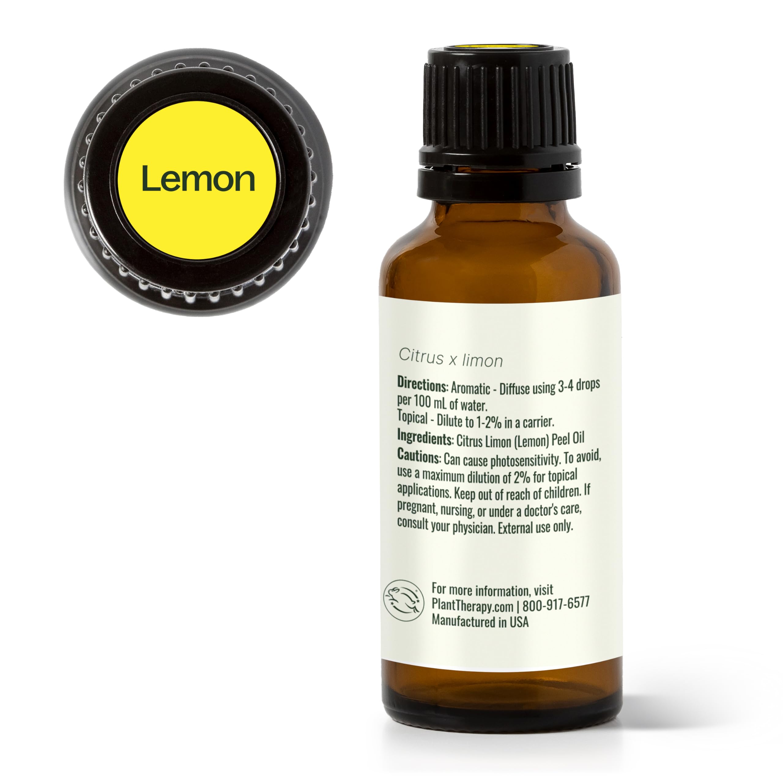 Plant Therapy Lemon oil in amber bottle signals high-quality affordable essential oil.