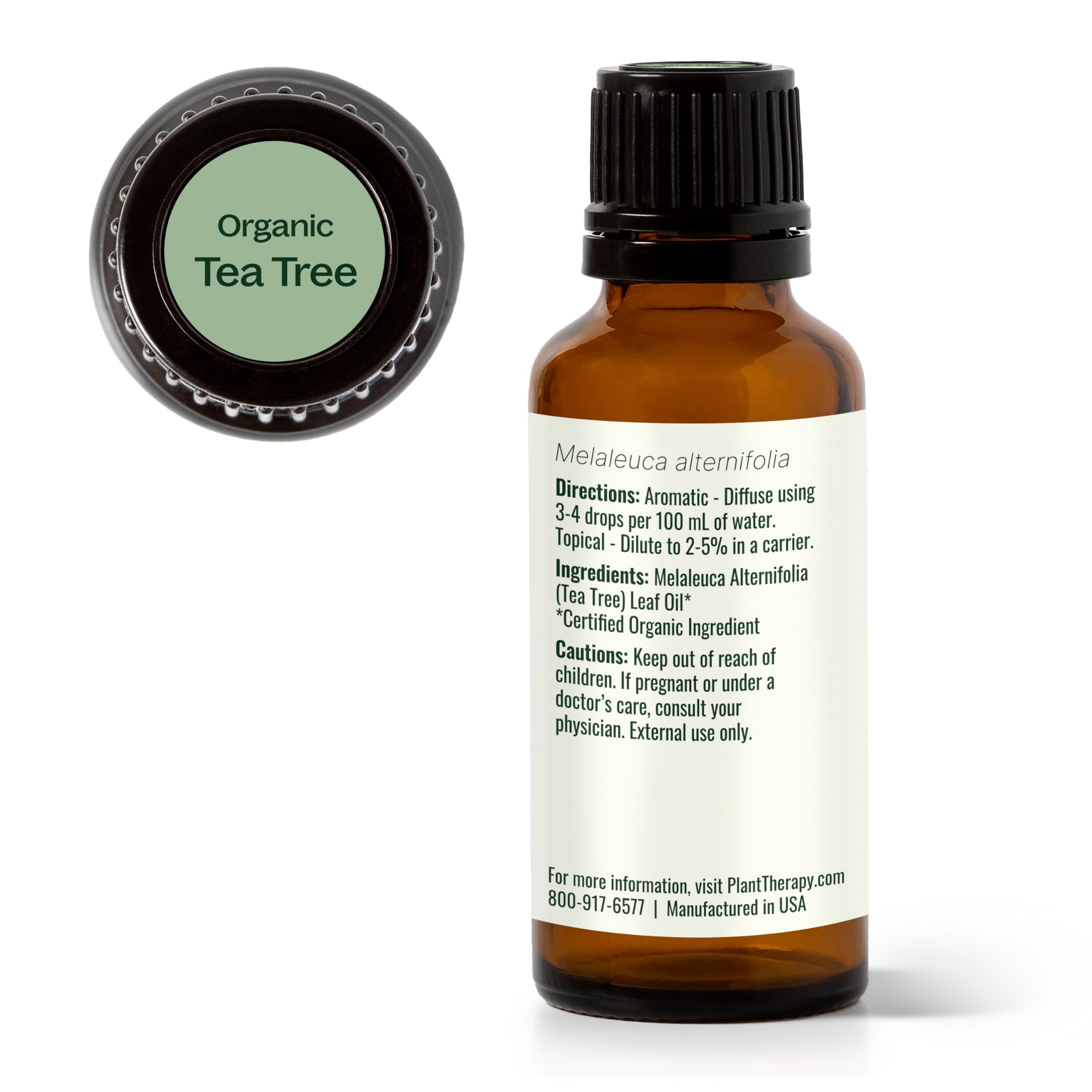 Plant Therapy logo on oil bottle emphasizing a trusted brand