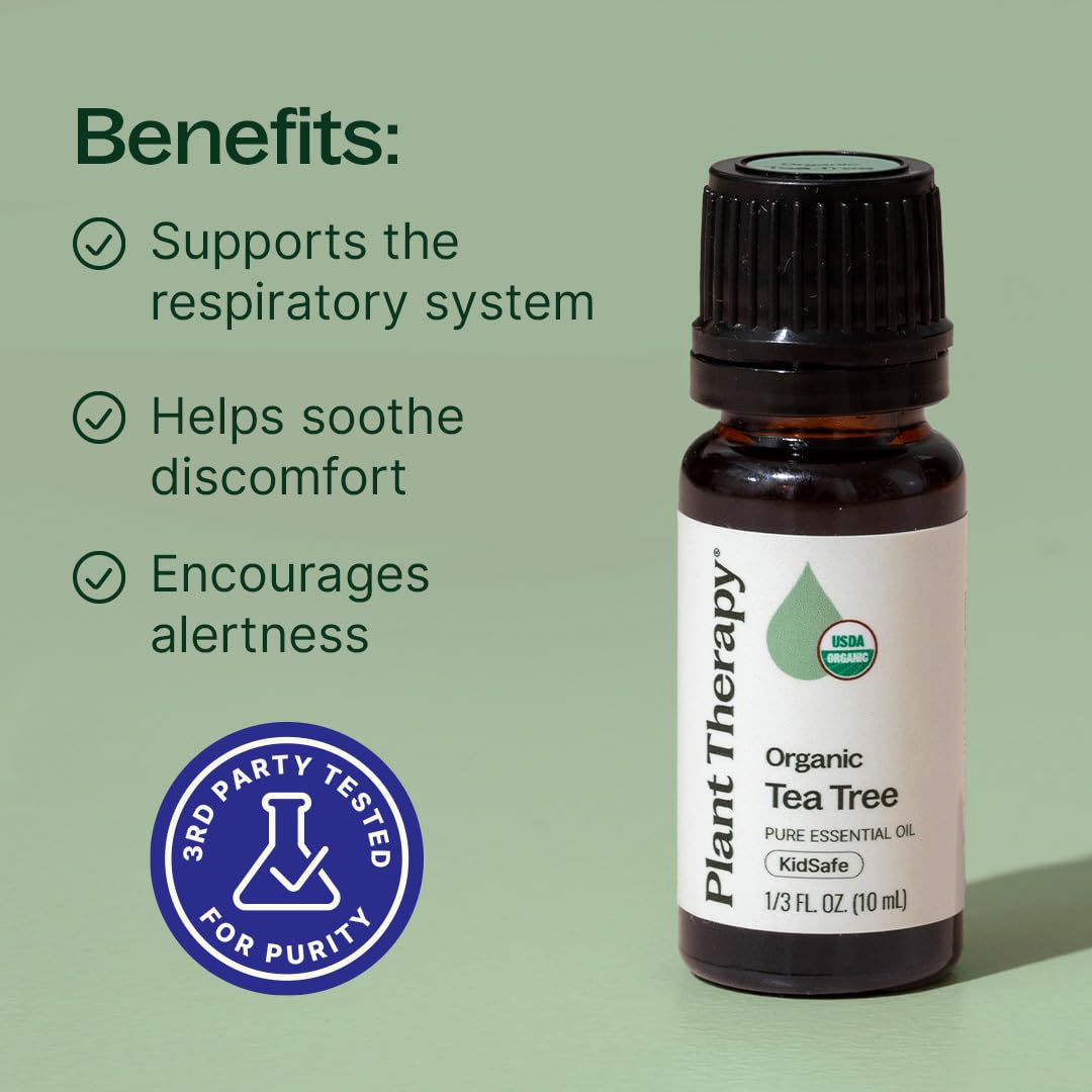 Plant Therapy Tea Tree Oil dropper ready for DIY blends and applications.