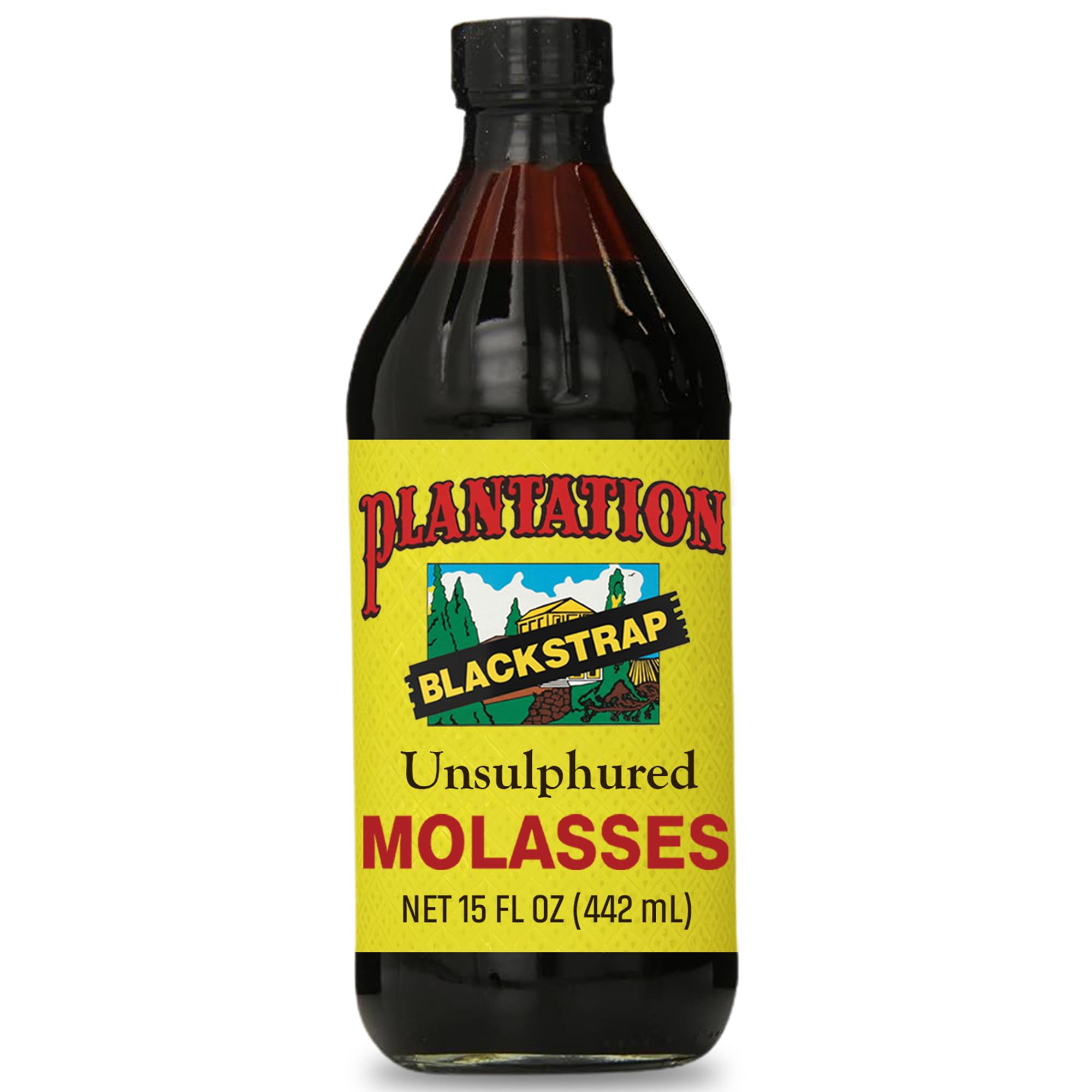 Plantation Blackstrap Molasses 15 oz bottle close-up showing rich, thick texture for baking