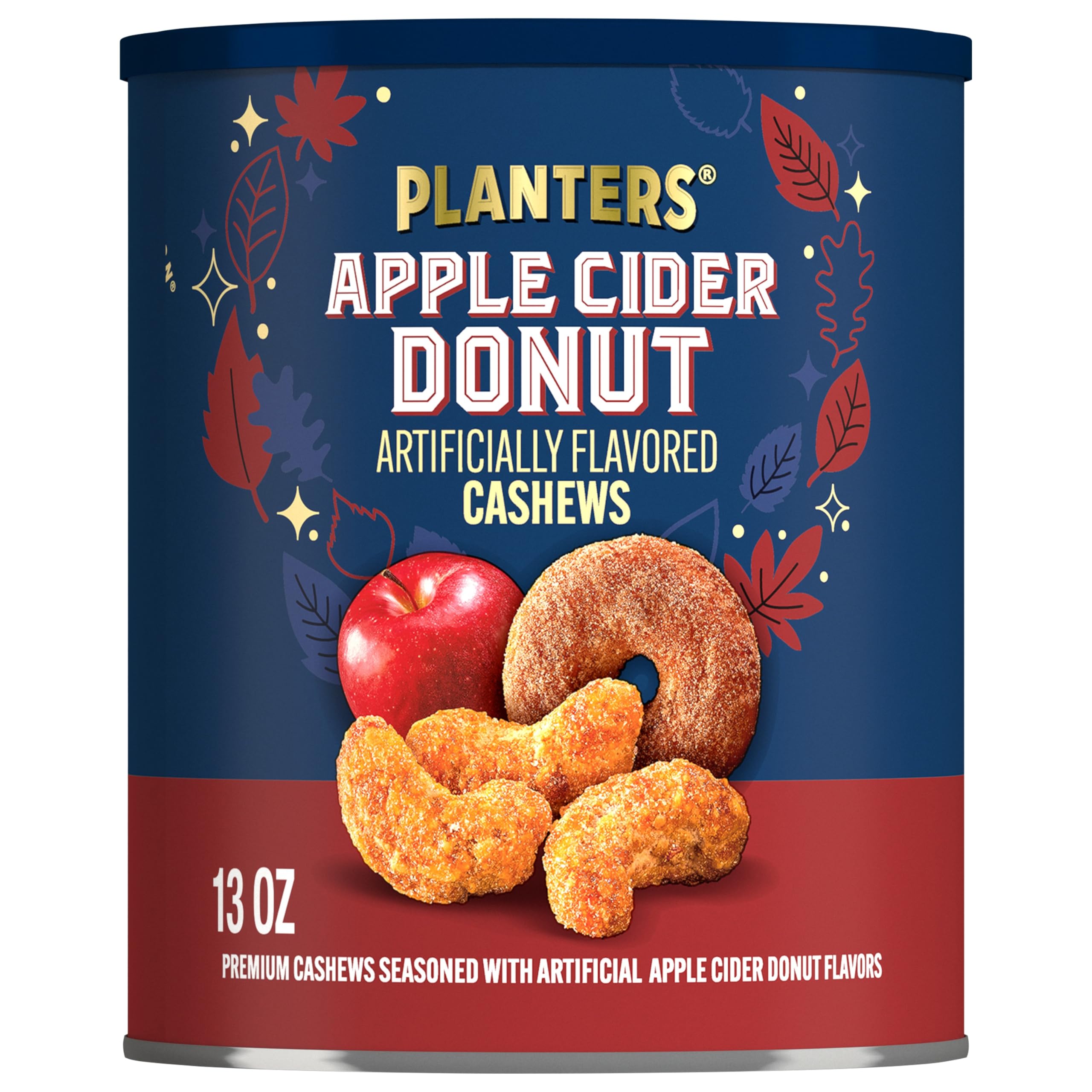 Planters Apple Cider Donut Cashews canister showing resealable packaging for freshness.