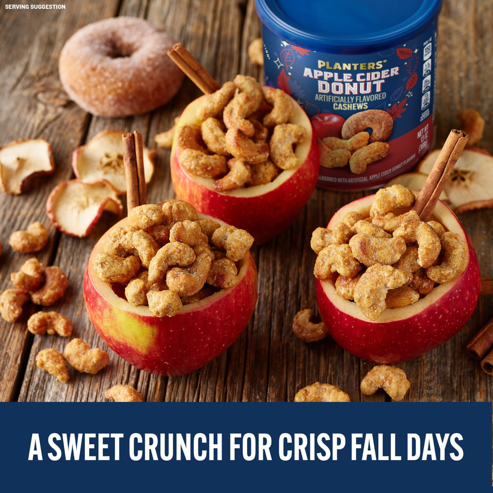 Planters Apple Cider Donut Cashews ideal for a family gathering snack.