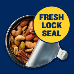 Planters Deluxe Pistachio Mix served in a canister for convenient snacking anywhere.
