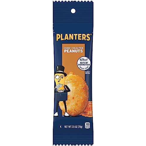Planters Honey Roasted Peanuts bag close-up with honey glaze.
