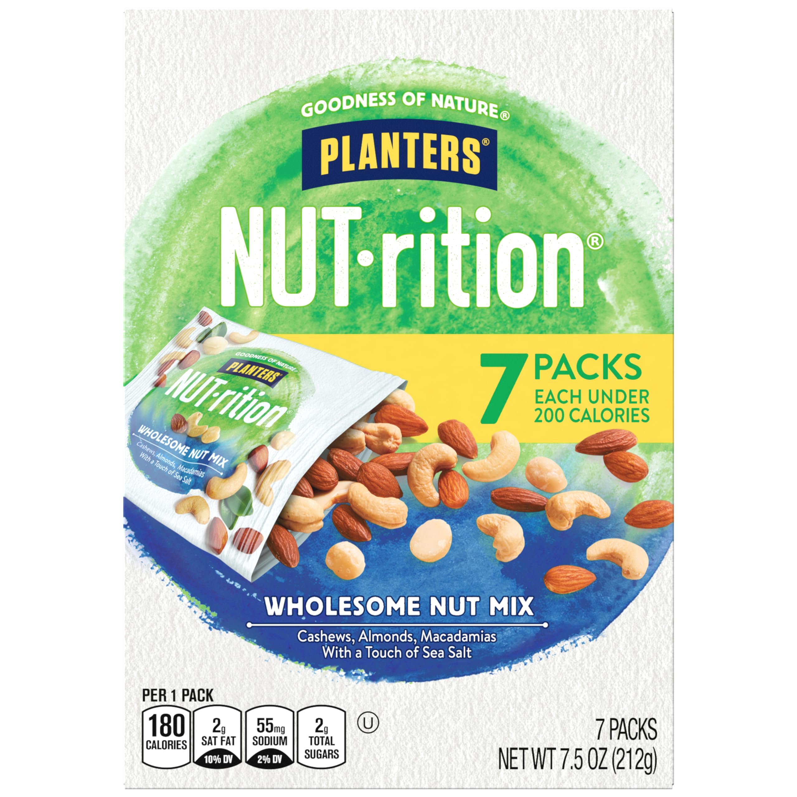 PLANTERS Nut-Rition Nut Mix box with seven on-the-go pouches for convenient snacking.