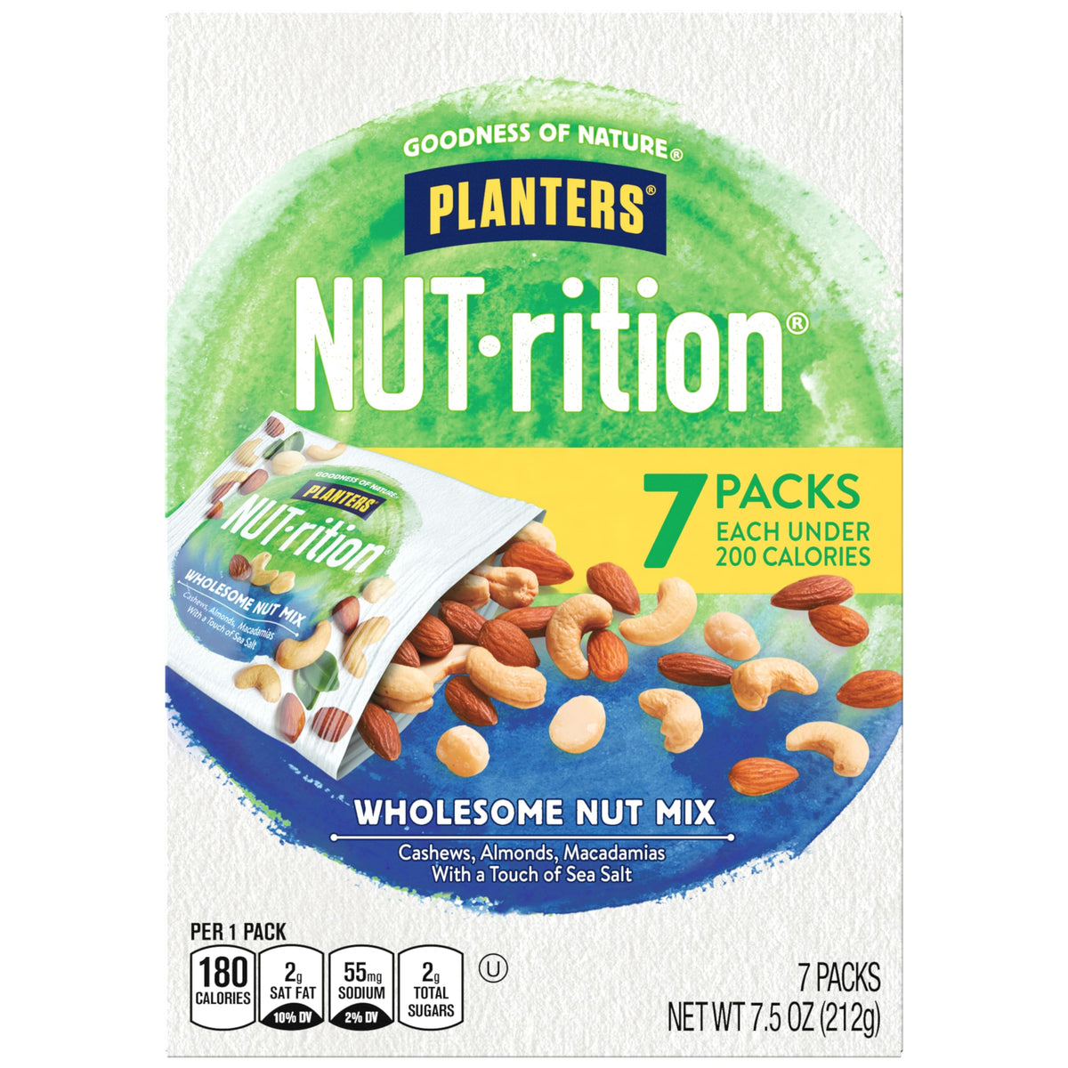 PLANTERS Nut-Rition Nut Mix box with seven on-the-go pouches for convenient snacking.