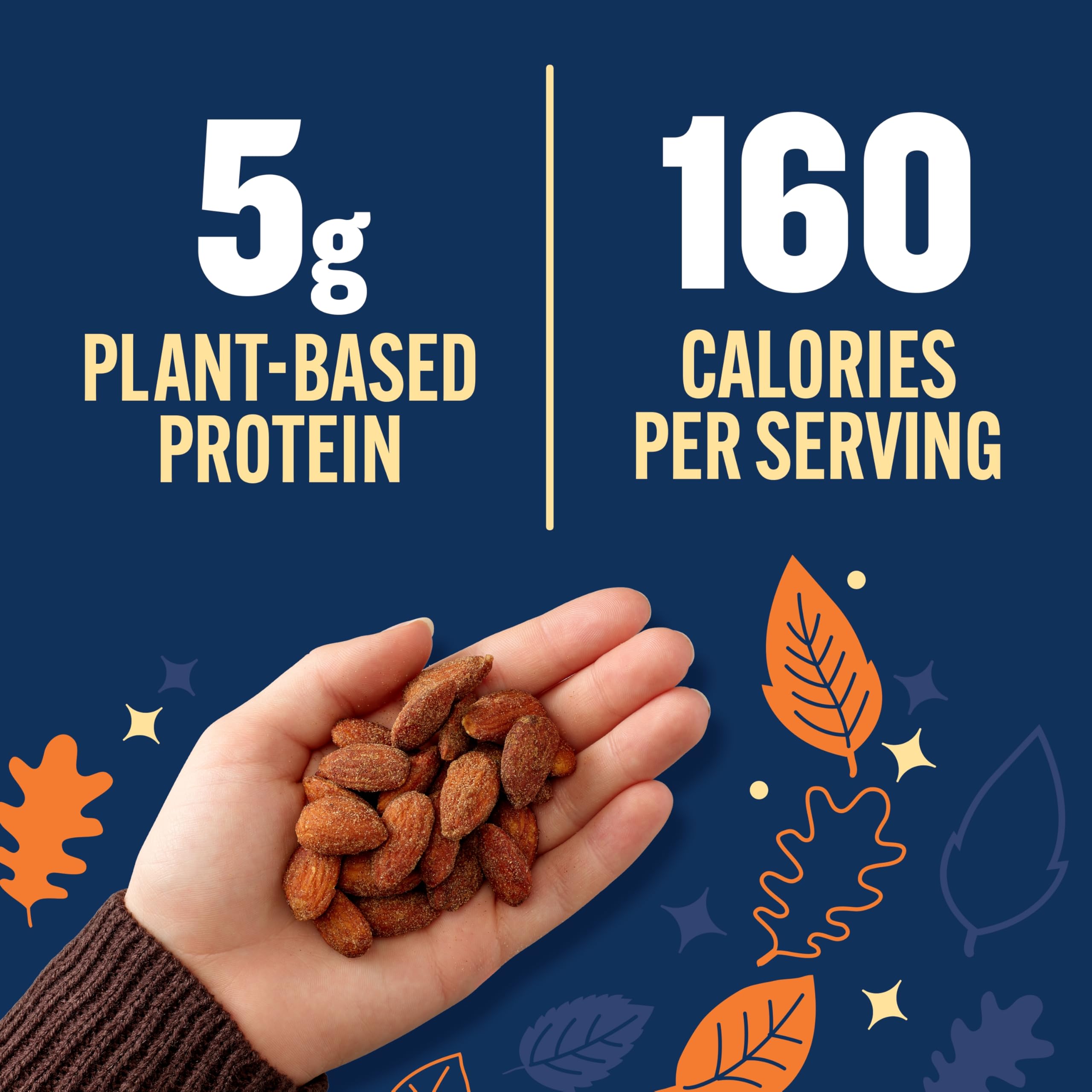 Planters Pumpkin Spice Almonds sea-salt brown-sugar shot emphasizes balance.