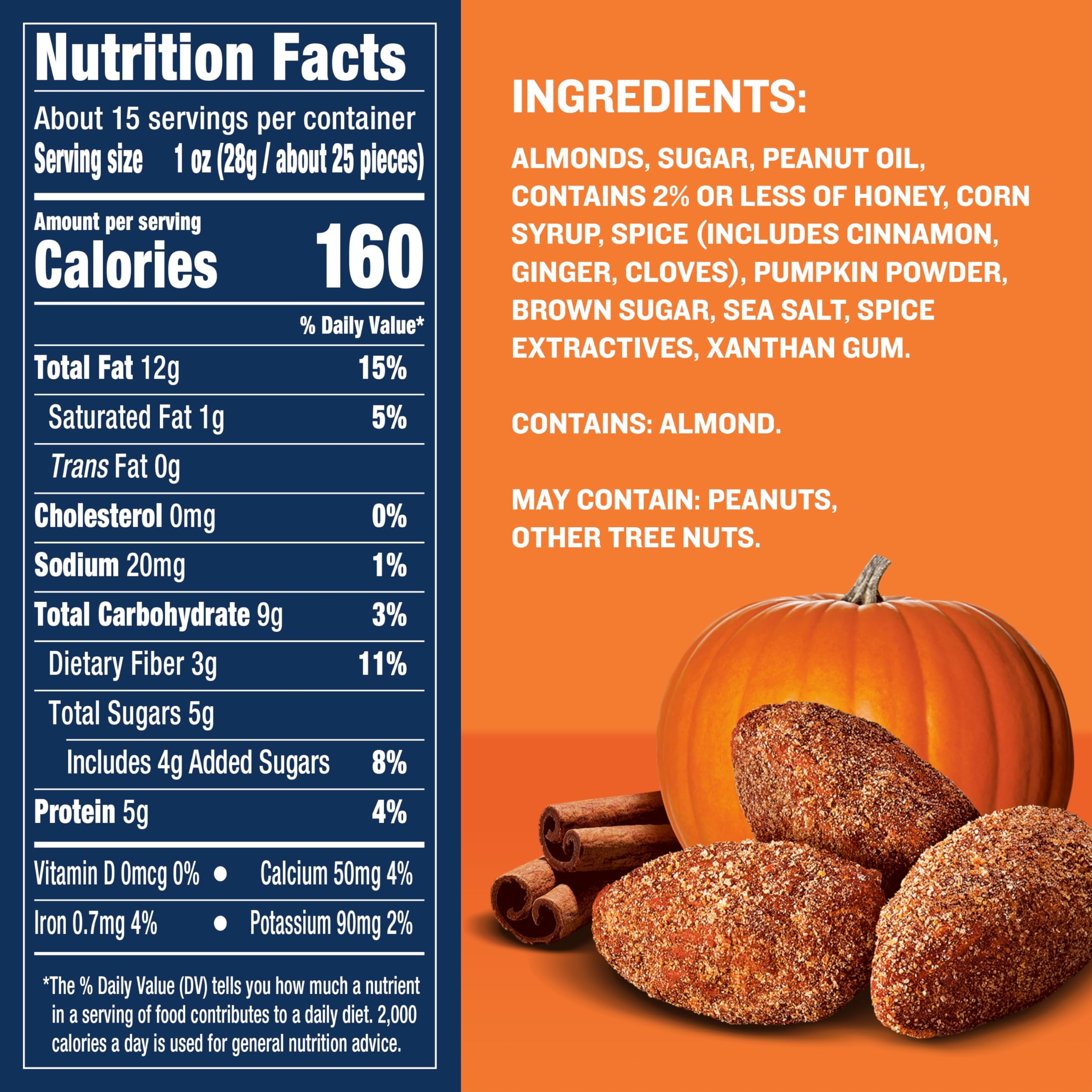 Planters Pumpkin Spice Almonds spice-dusting detail highlights fall flavor.