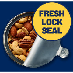 PLANTERS canister with resealable lid keeps nuts fresh between uses