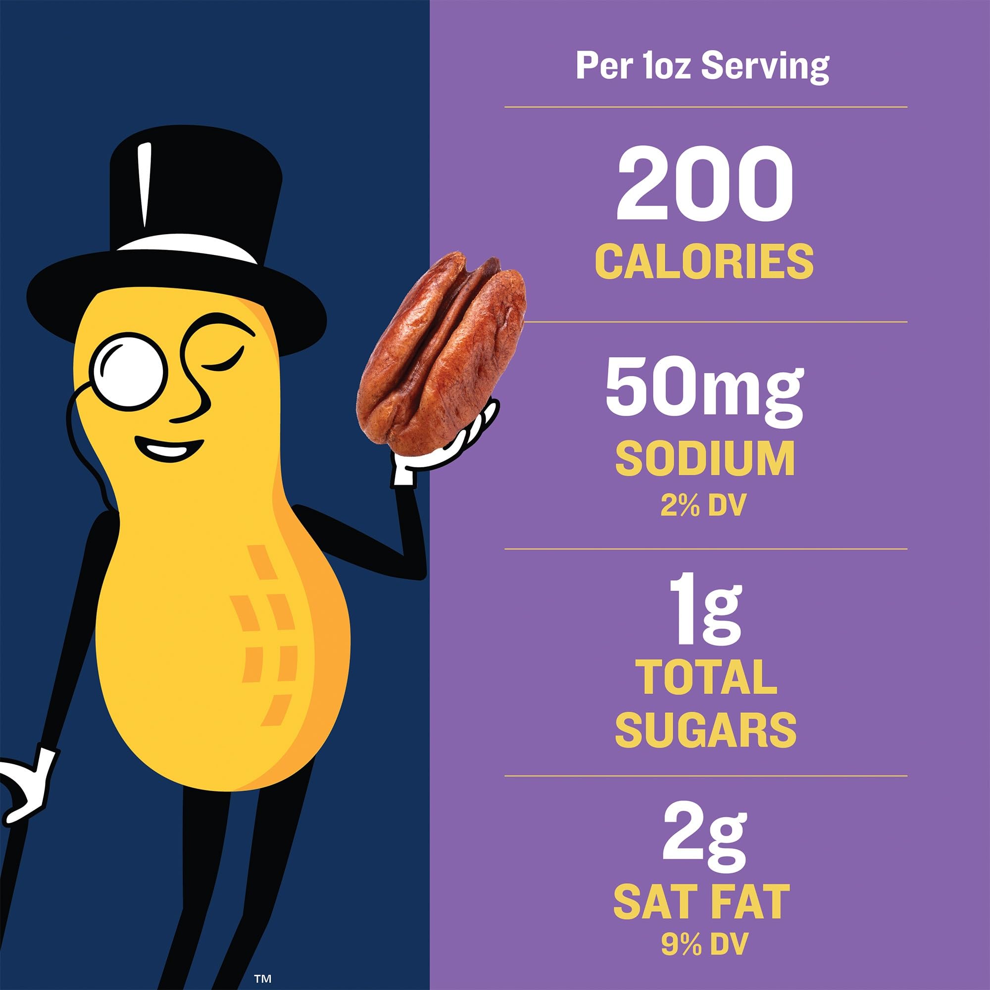 Planters Roasted Pecans one-ounce portion with nutrition info