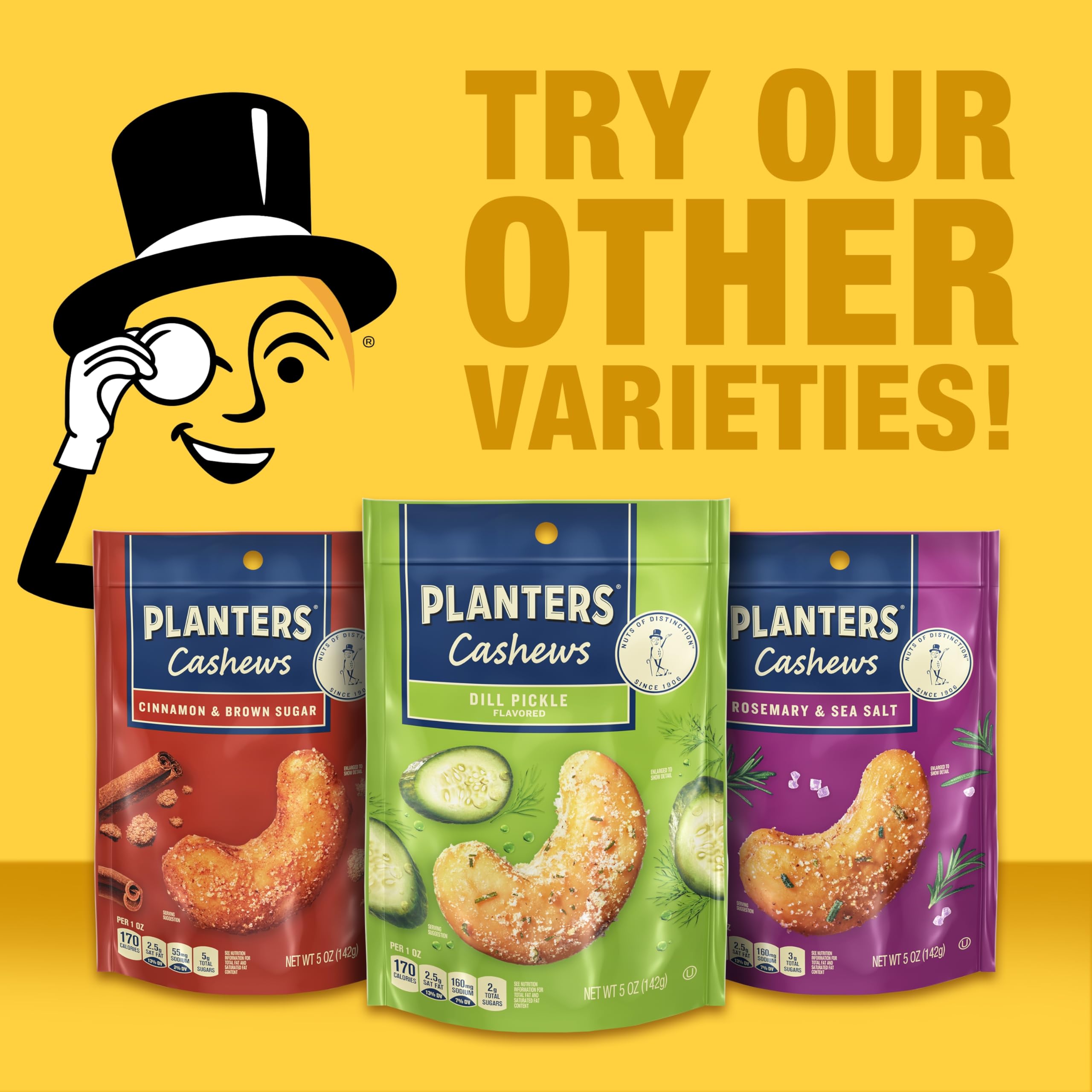 Planters Salt & Vinegar cashews arranged for trail mix setup and tasting.