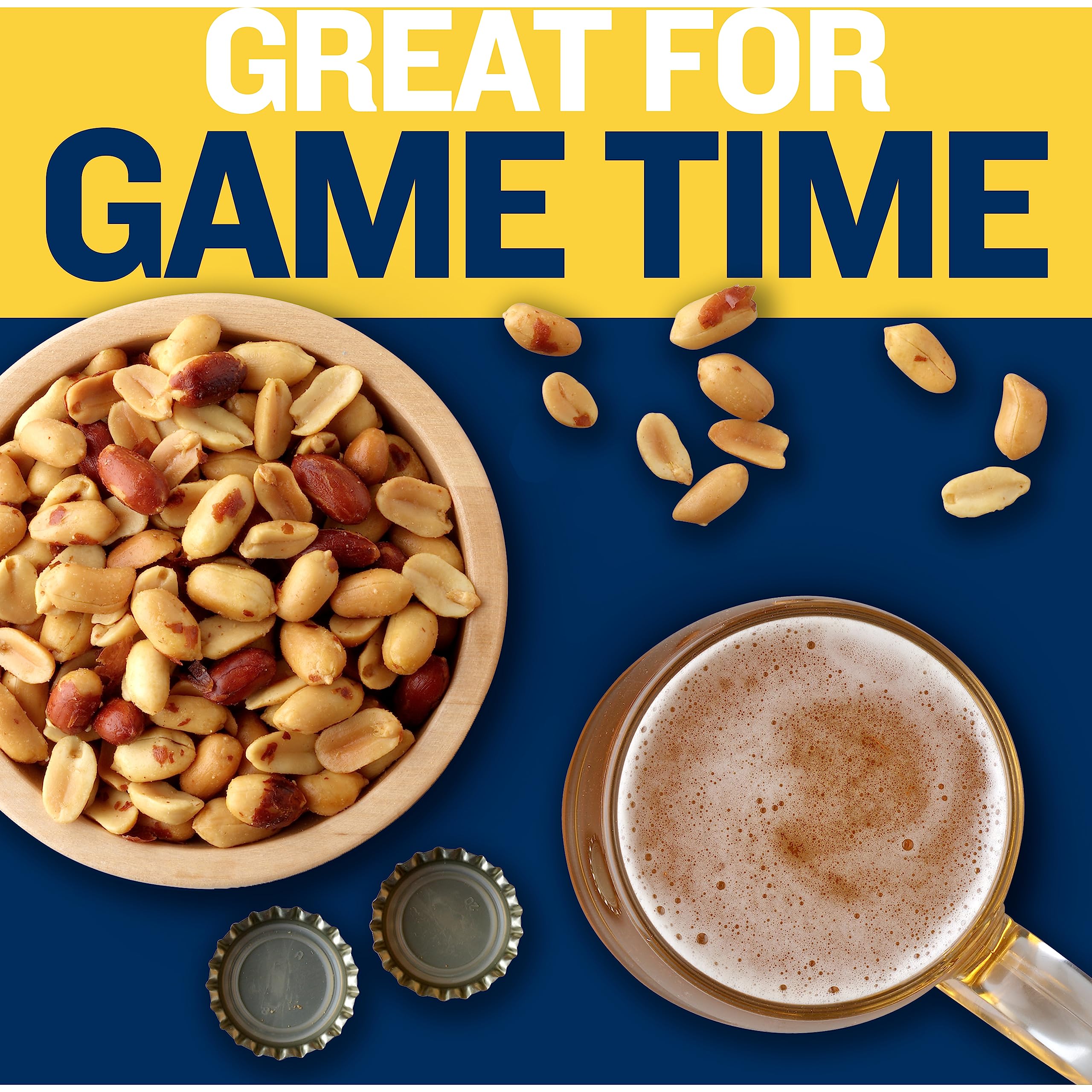 Planters Salted Cocktail Peanuts on a party platter, shareable snack for gatherings.