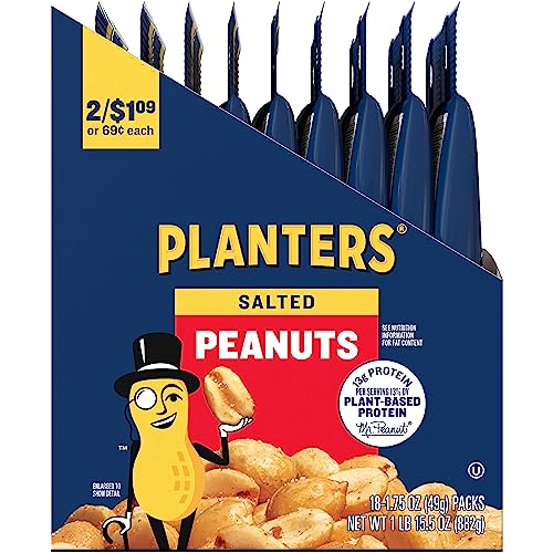 Planters Salted Peanuts single-serve bag in a gym bag for on-the-go