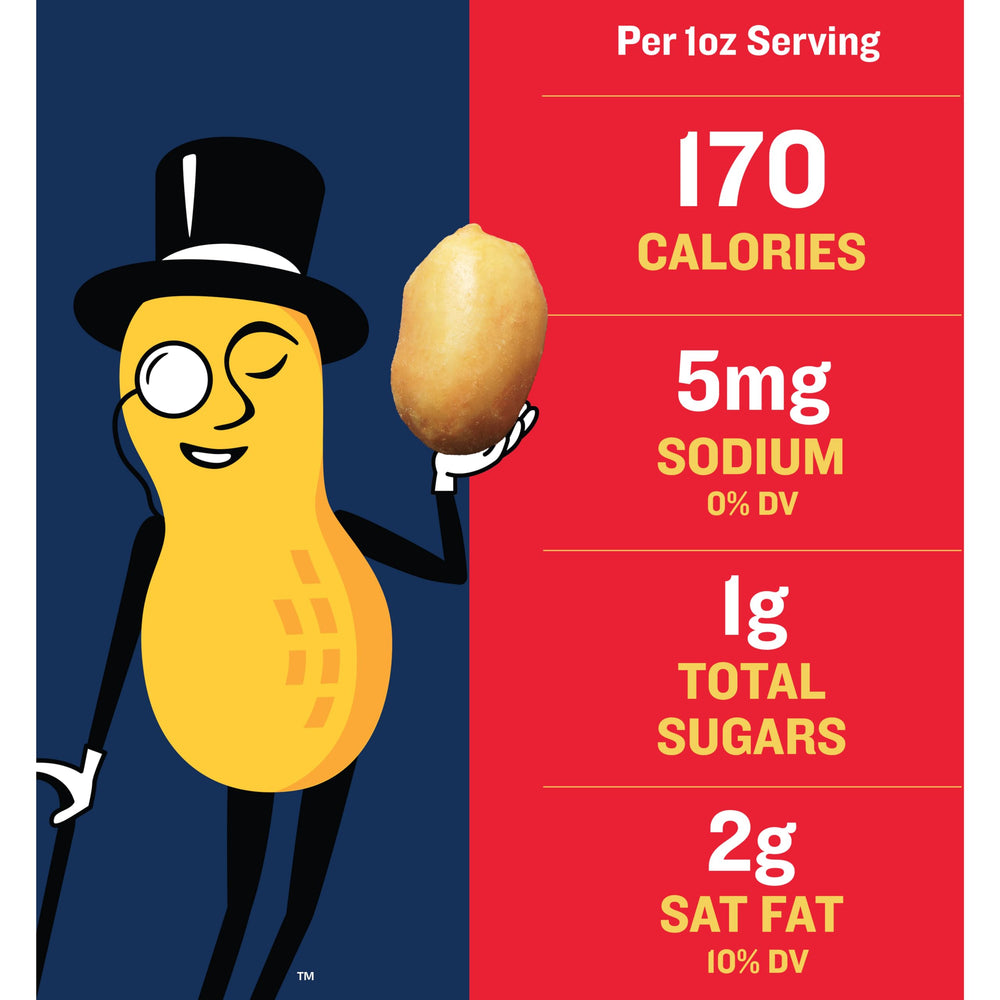 Planters unsalted dry roasted peanuts crunch closeup showcases natural flavor without added salt.