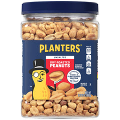 PLANTERS unsalted dry roasted peanuts in a jar, ready for a quick, wholesome snack.