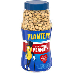 Planters unsalted dry roasted peanuts resealable lid keeps freshness and flavor.