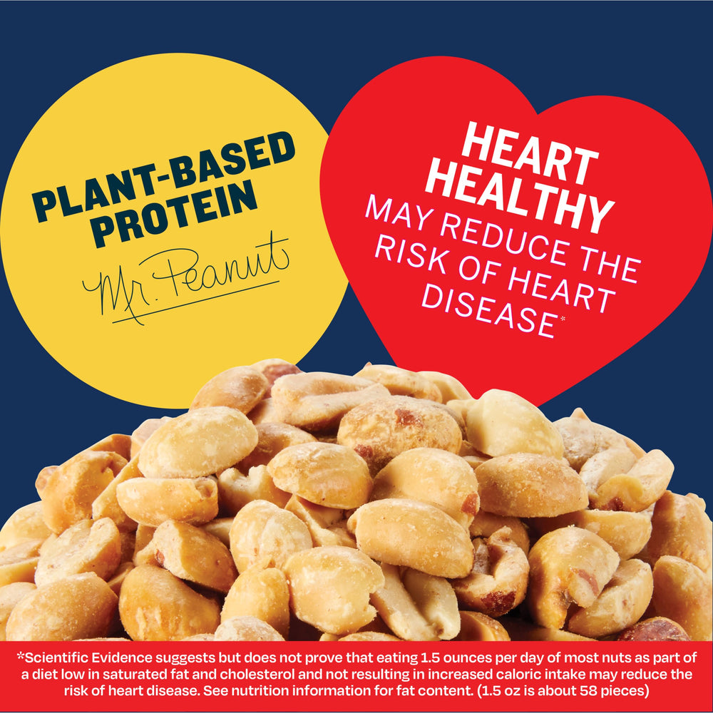 Planters unsalted dry roasted peanuts snack-serve portion ideal for gatherings.