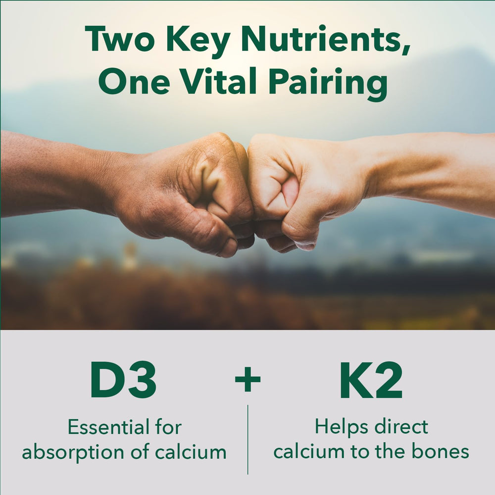PlantFusion D3 K2 capsules close-up shows 5000 IU D3 and 50 mcg K2 for bone health