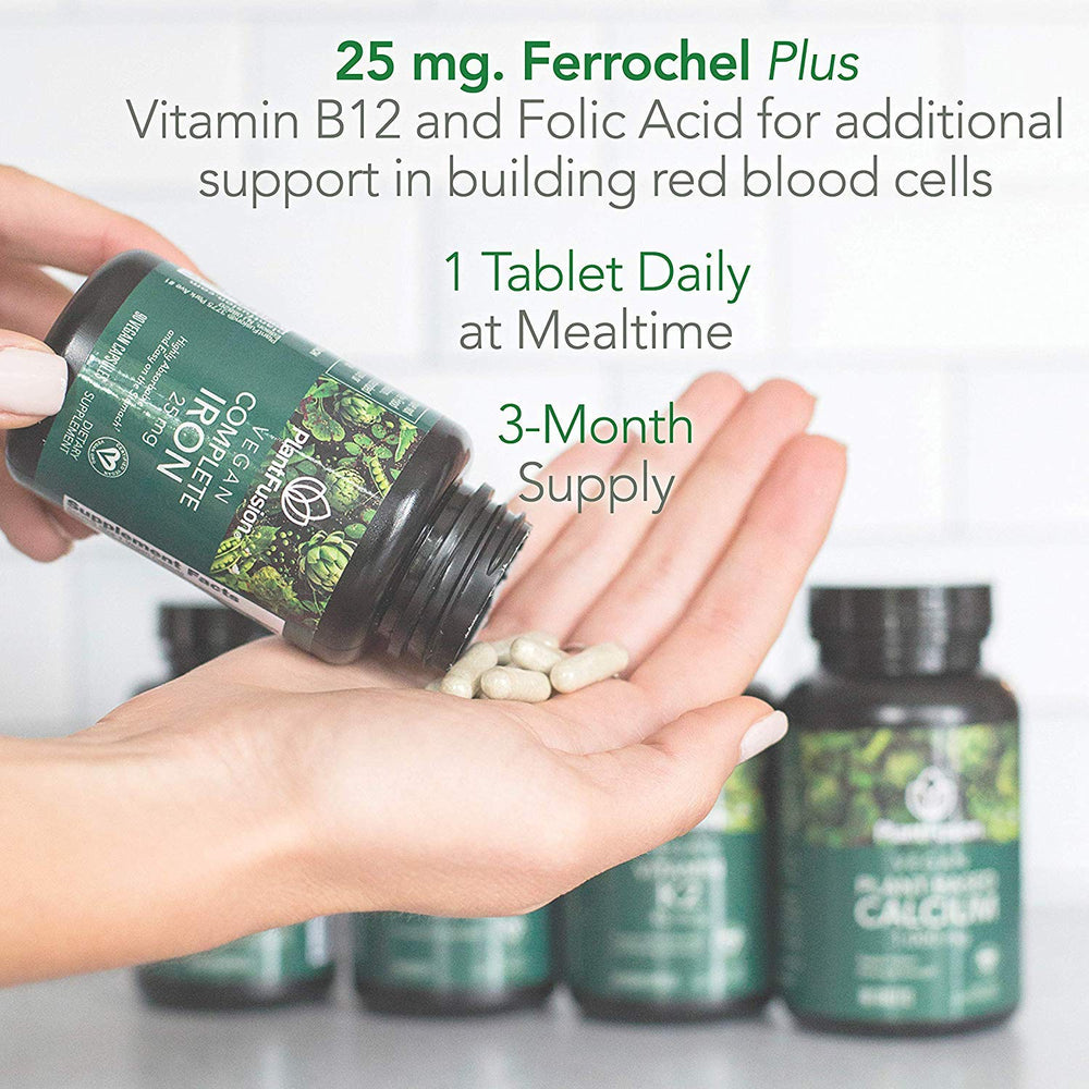 PlantFusion vegan iron bottle on desk ready for daily supplement ritual