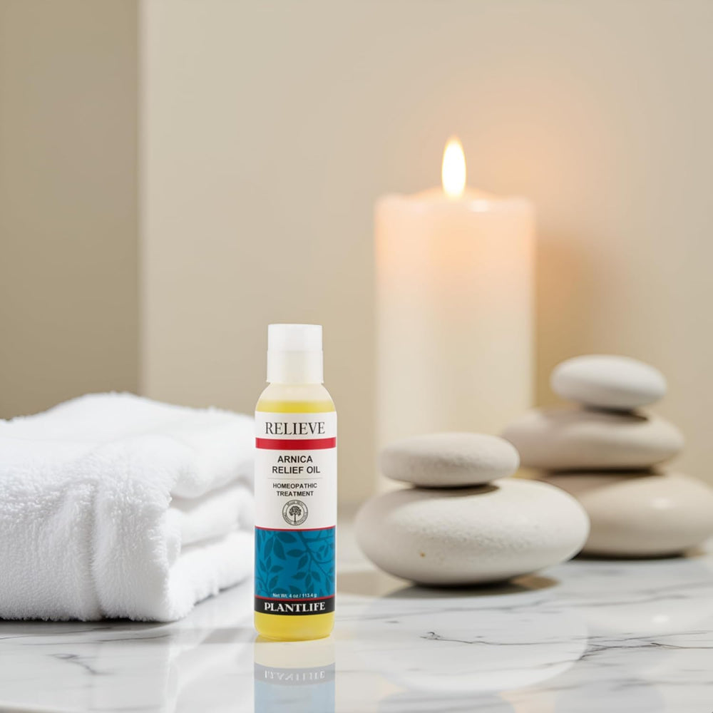 Ingredients list on Plantlife Arnica Relieve Oil packaging.