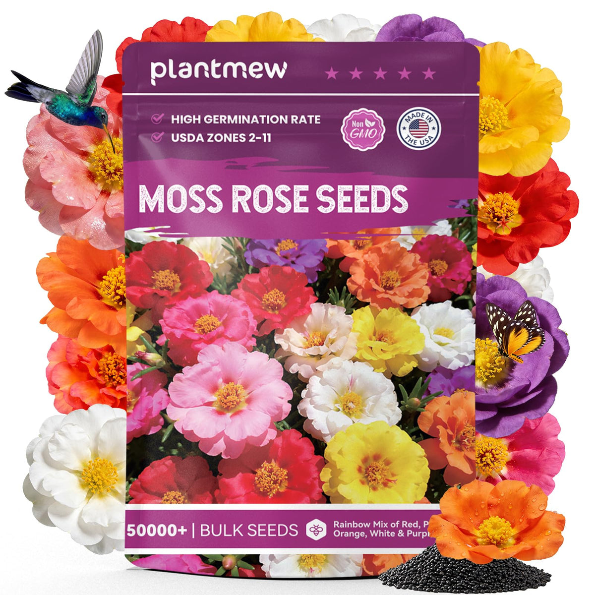 PLANTMEW moss rose bulk seeds in rainbow mix for vibrant garden color