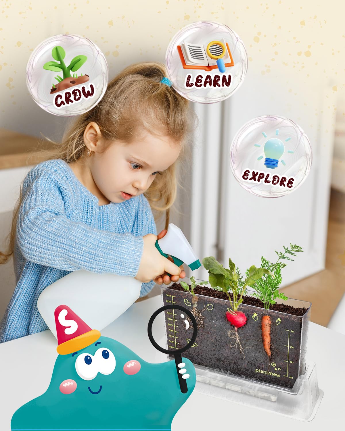 PlantMeW Root Viewer used in kids' garden study at home or classroom
