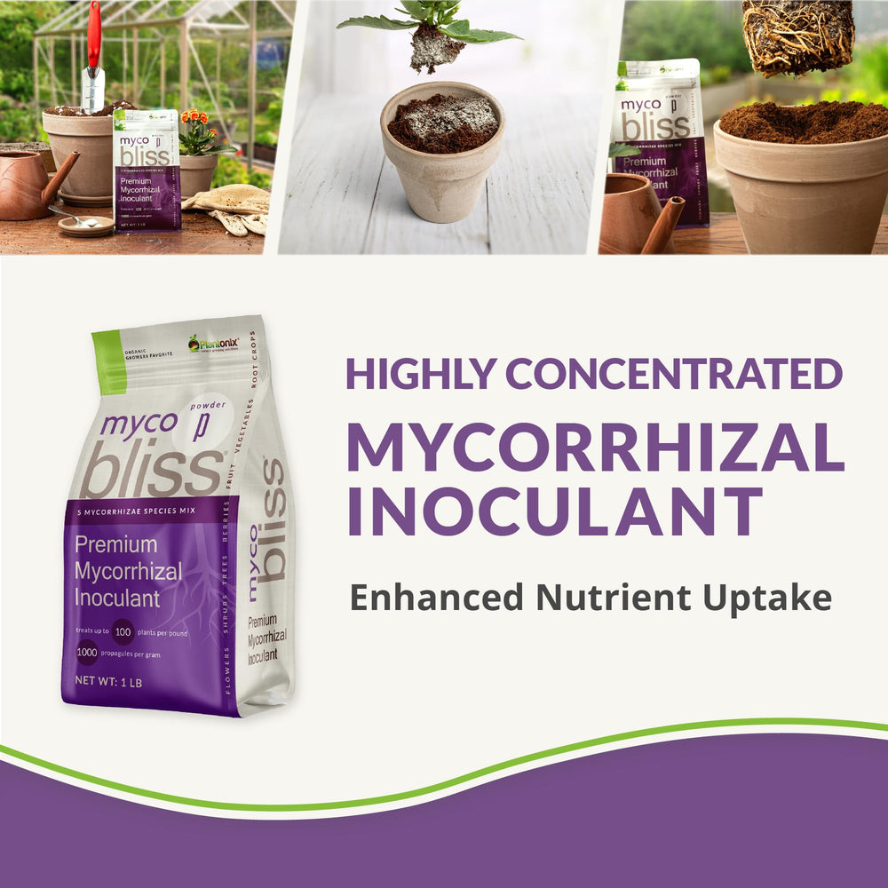 Plantonix Myco Bliss label shows five strains for diverse root benefits
