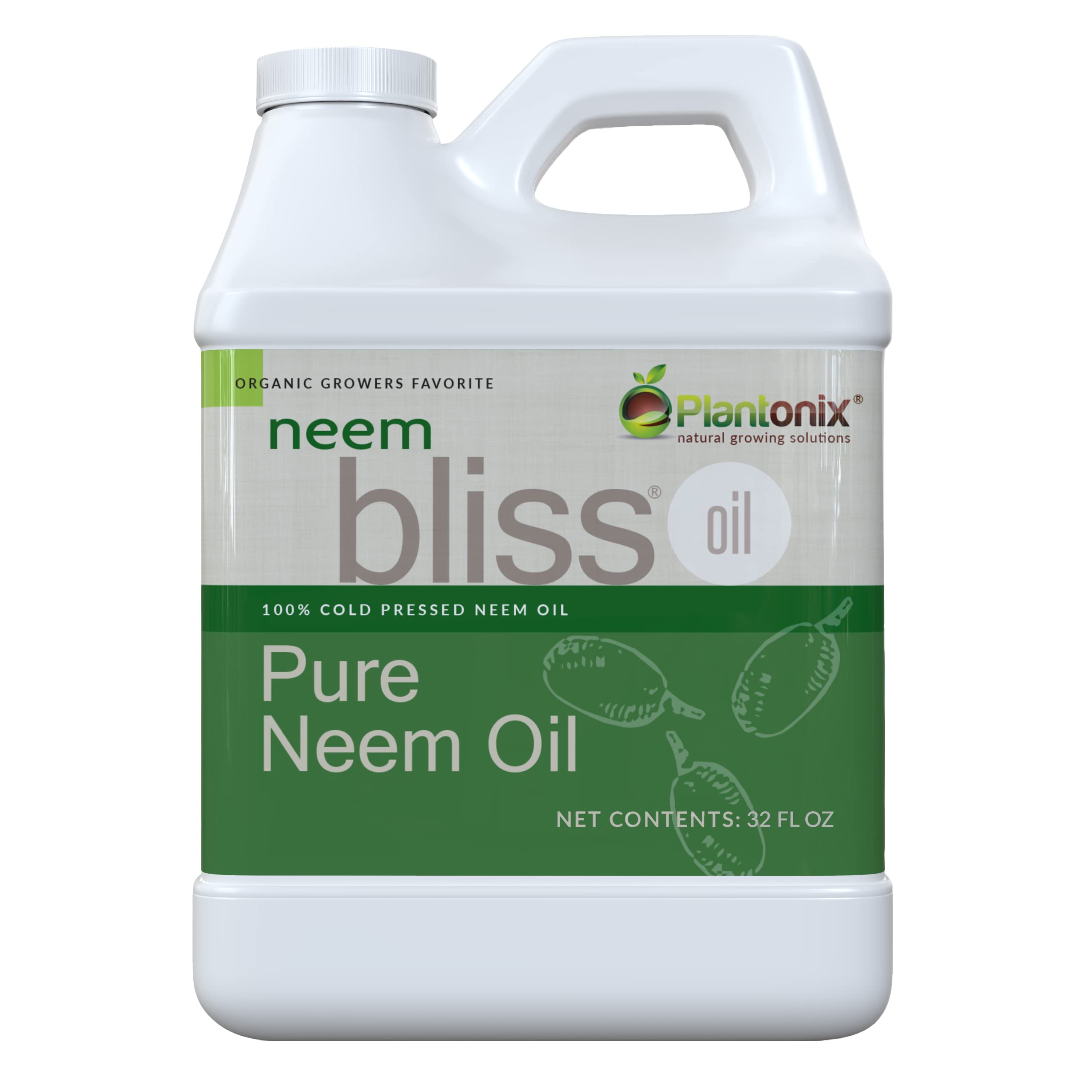 Plantonix Neem Bliss 32oz bottle displaying pure neem oil for skin nourishment.