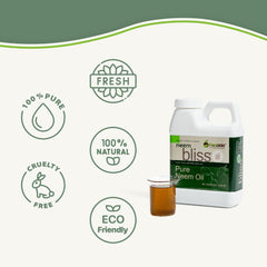 Plantonix Neem Bliss label closeup emphasizes purity and cold-pressed method.