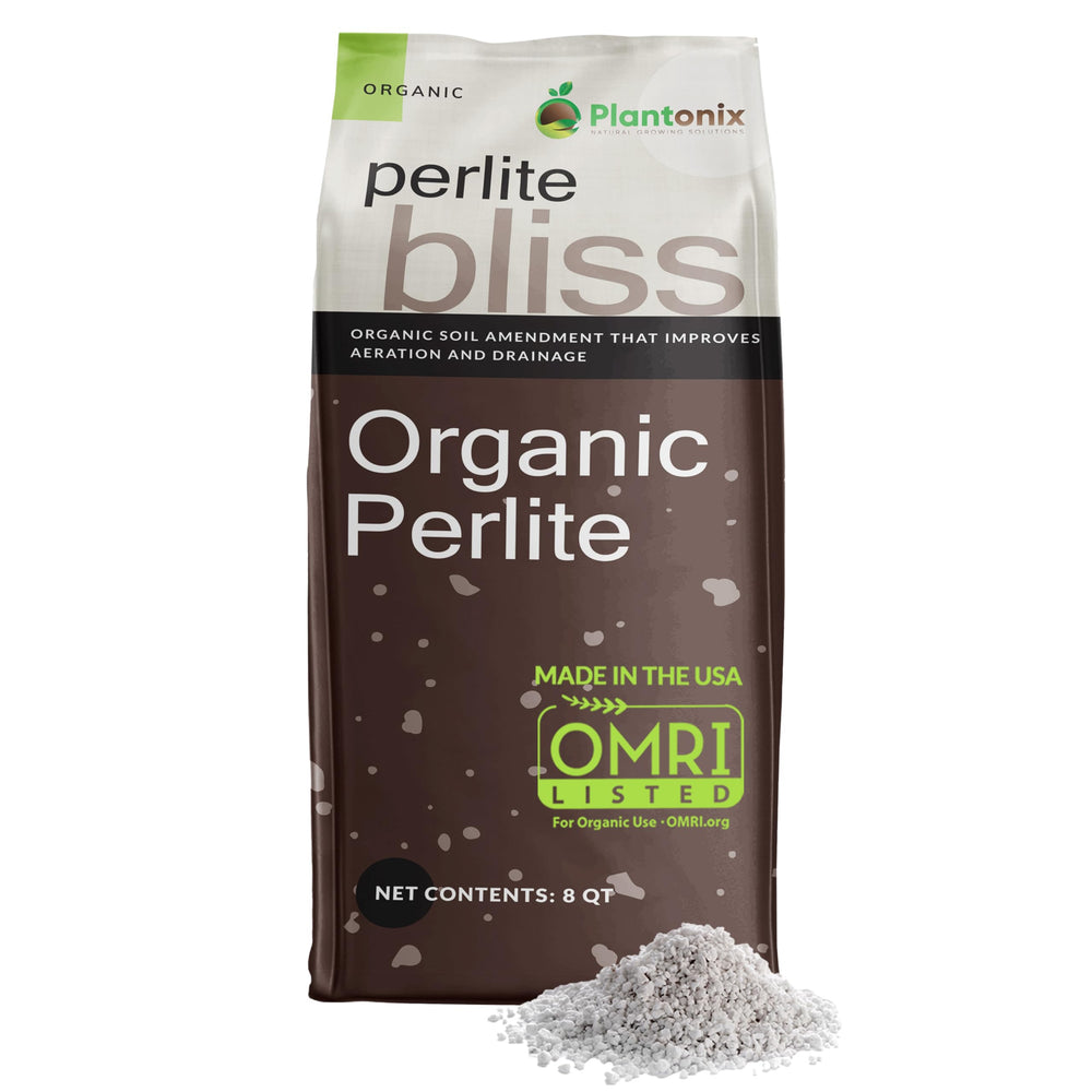Plantonix Perlite Bliss bag close-up showing sterile, neutral perlite for soil structure.