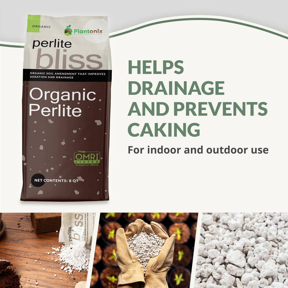 Plantonix Perlite Bliss in potting mix for better aeration and drainage in containers.