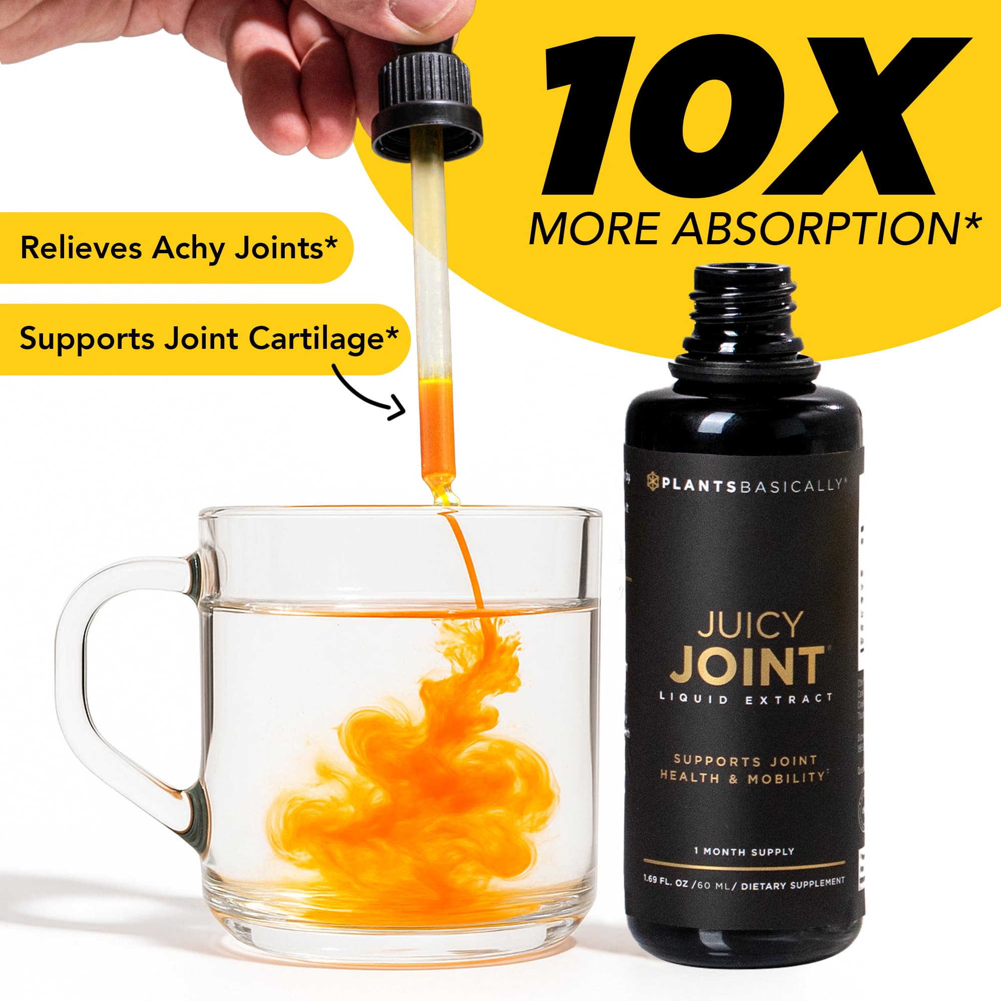 Plants Basically Juicy Joint bottle label highlights key botanicals for natural support