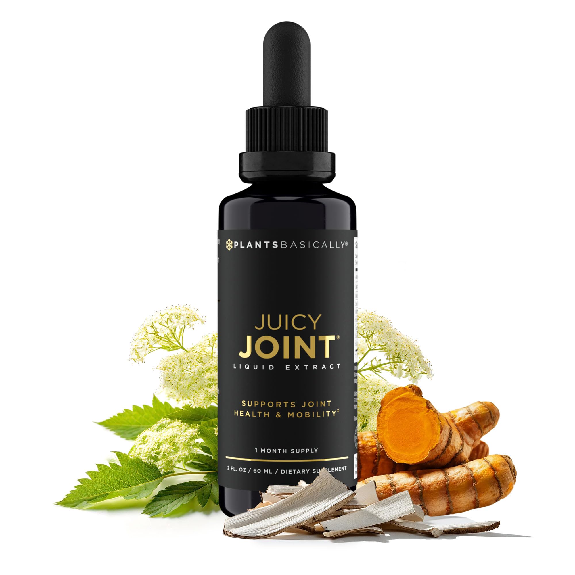 Plants Basically Juicy Joint bottle pour for easy daily dosing and joint comfort
