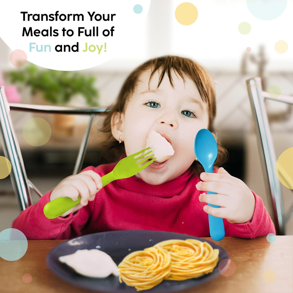 PLASKIDY BPA-free plastic toddler utensils minimize exposure during meals.