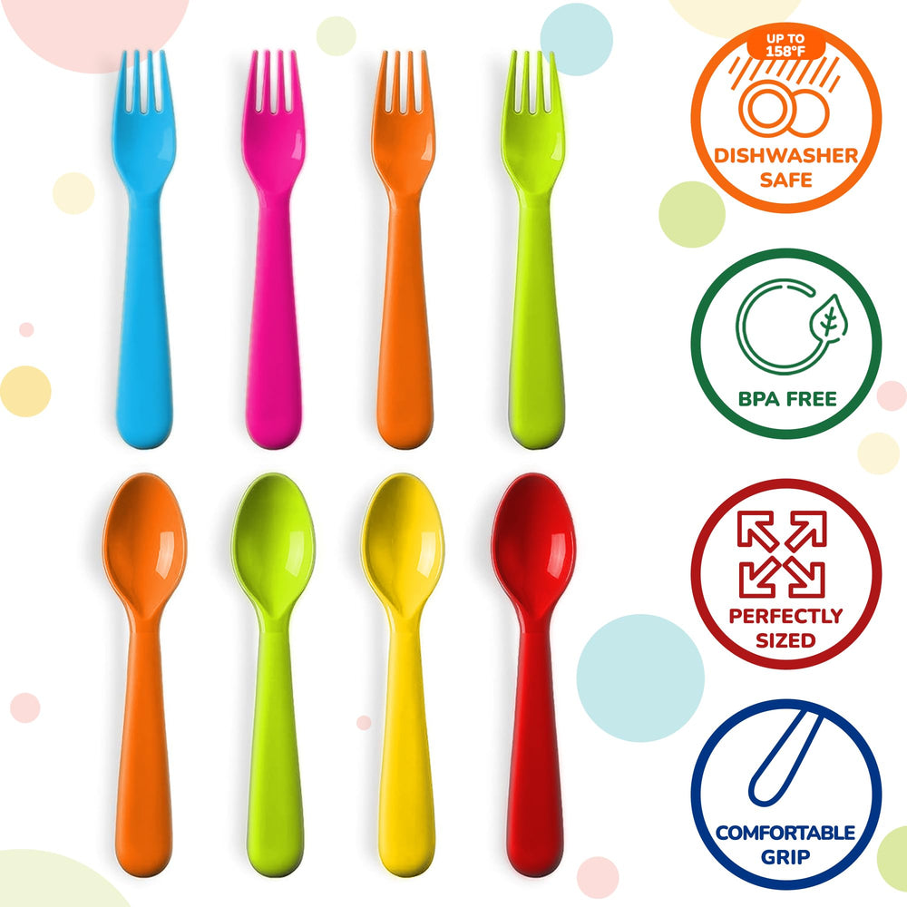 PLASKIDY toddler forks in vivid hues, sturdy and safe for little eaters.
