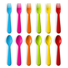 PLASKIDY toddler spoons in bright colors, durable and dishwasher safe.