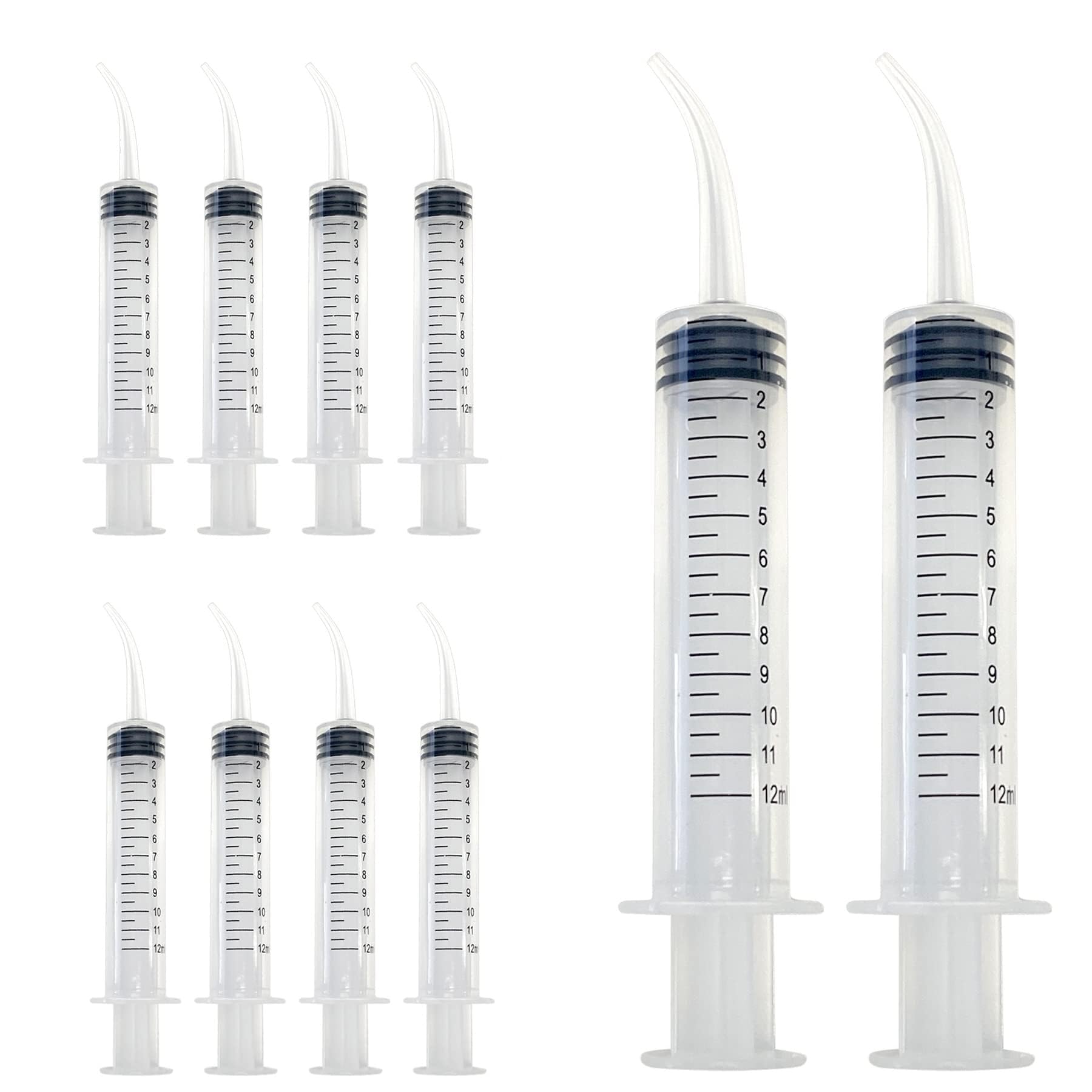 PlastCare USA 12ml disposable curved-tip syringe for dental irrigation in clinical care.