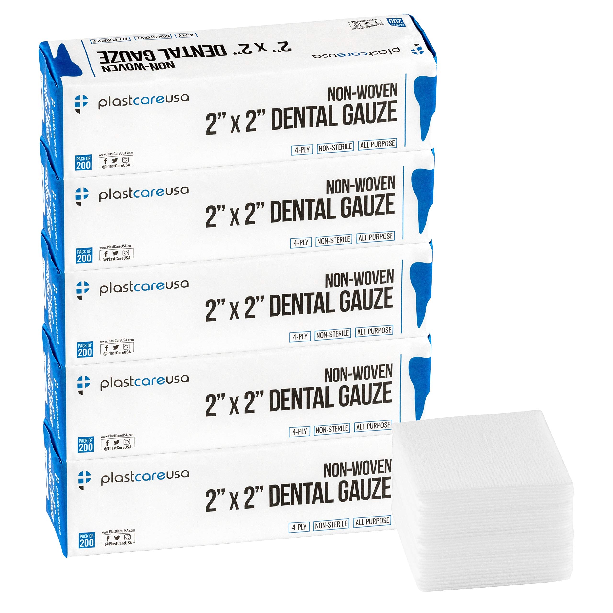PlastCare USA gauze pad 2x2 soft 4-ply; comfortable wound dressing.