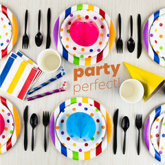 PLASTICPRO black spoons 160-count for desserts and drinks at parties.