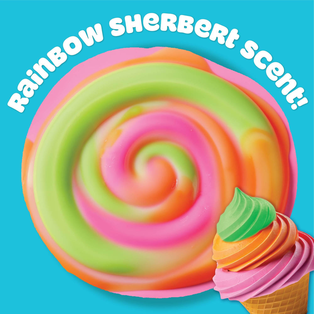 Play-Doh Scented Butter Slime green closeup highlights sherbert scent.