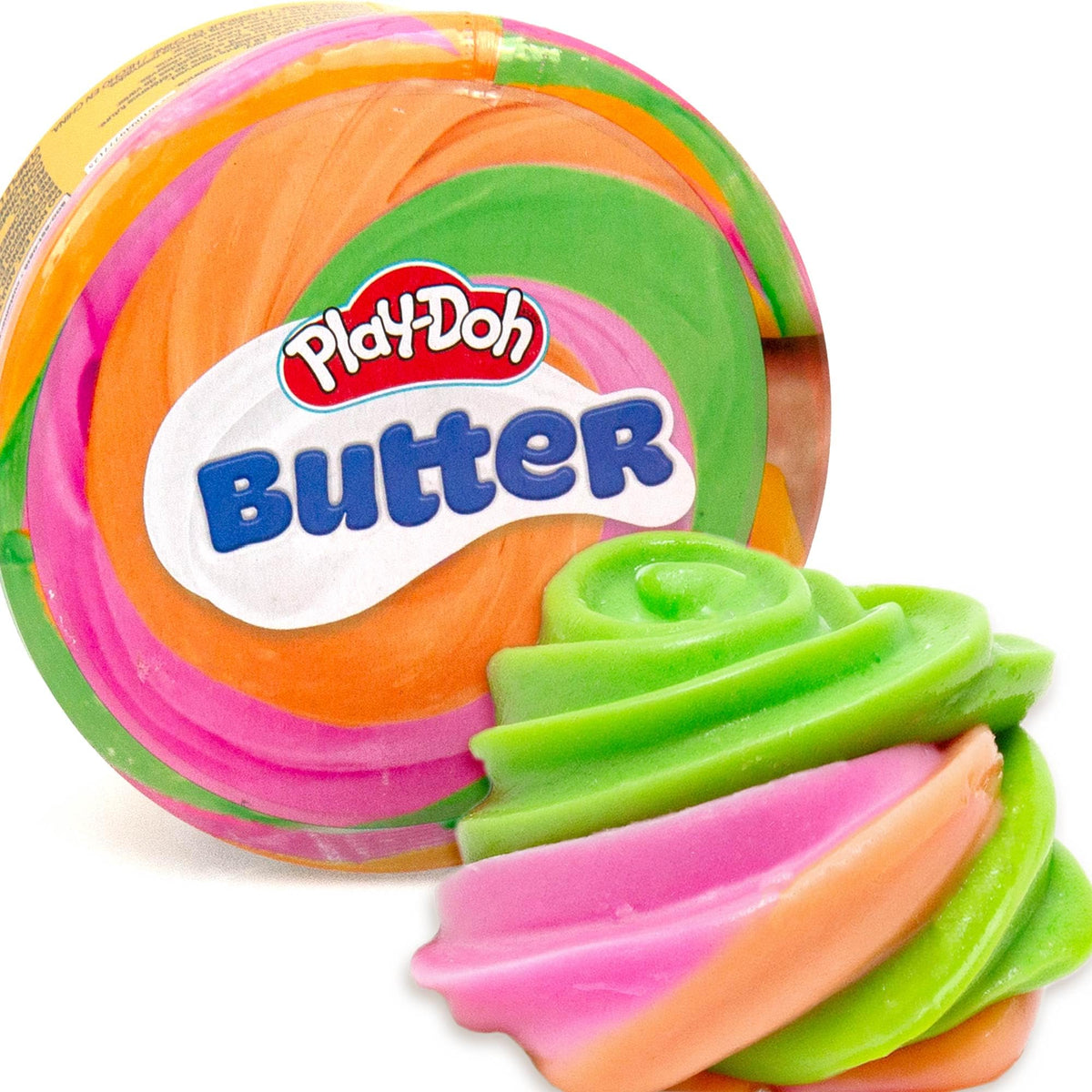 Play-Doh Scented Butter Slime pink-green-orange swirl boosts creative sensory play.
