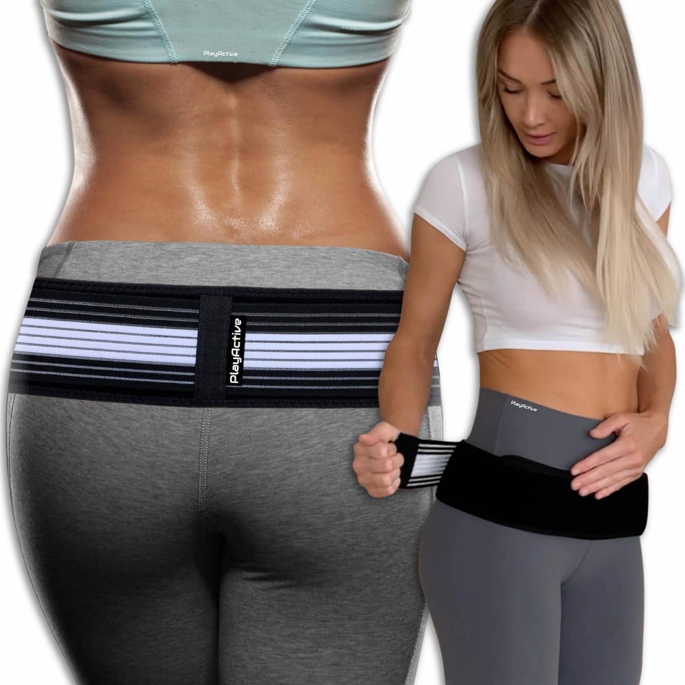 PlayActive Sacroiliac Belt assembly shows adjustable hip support for movement