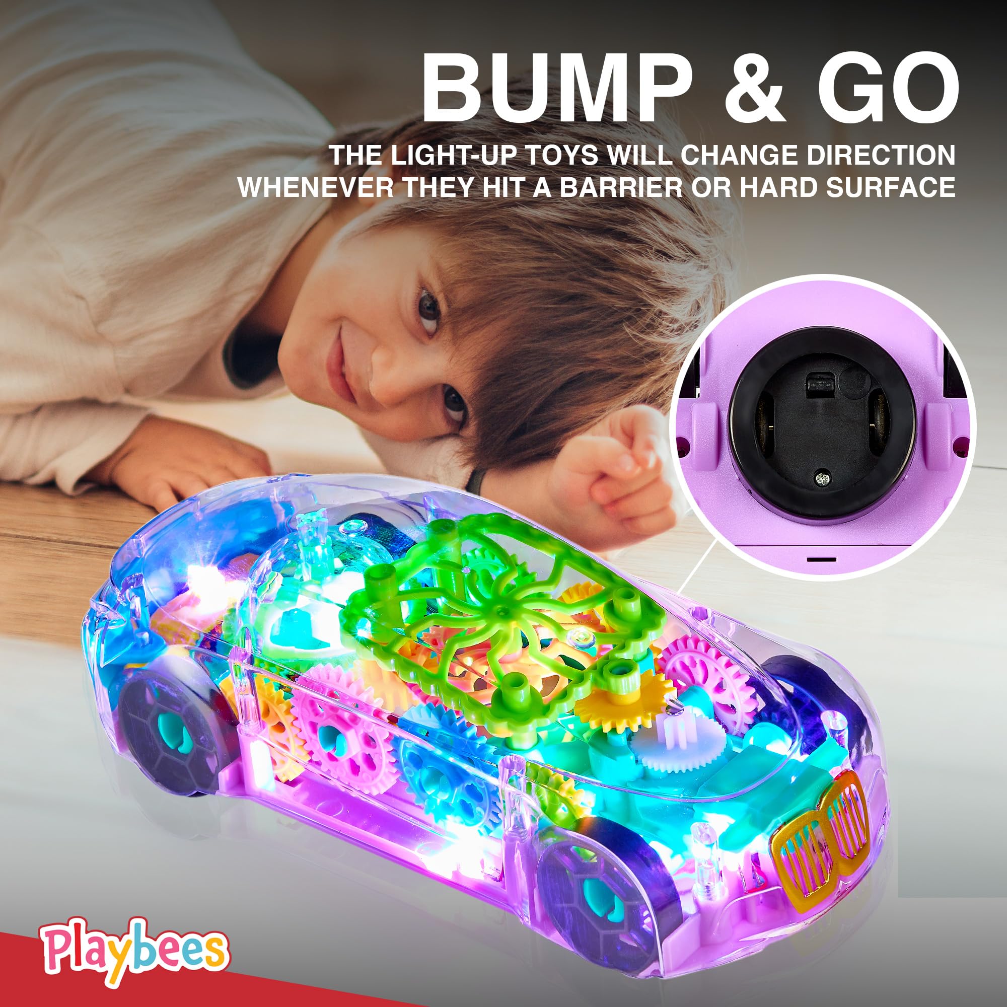 Playbees gear mechanism in motion highlights cause-and-effect learning through play.
