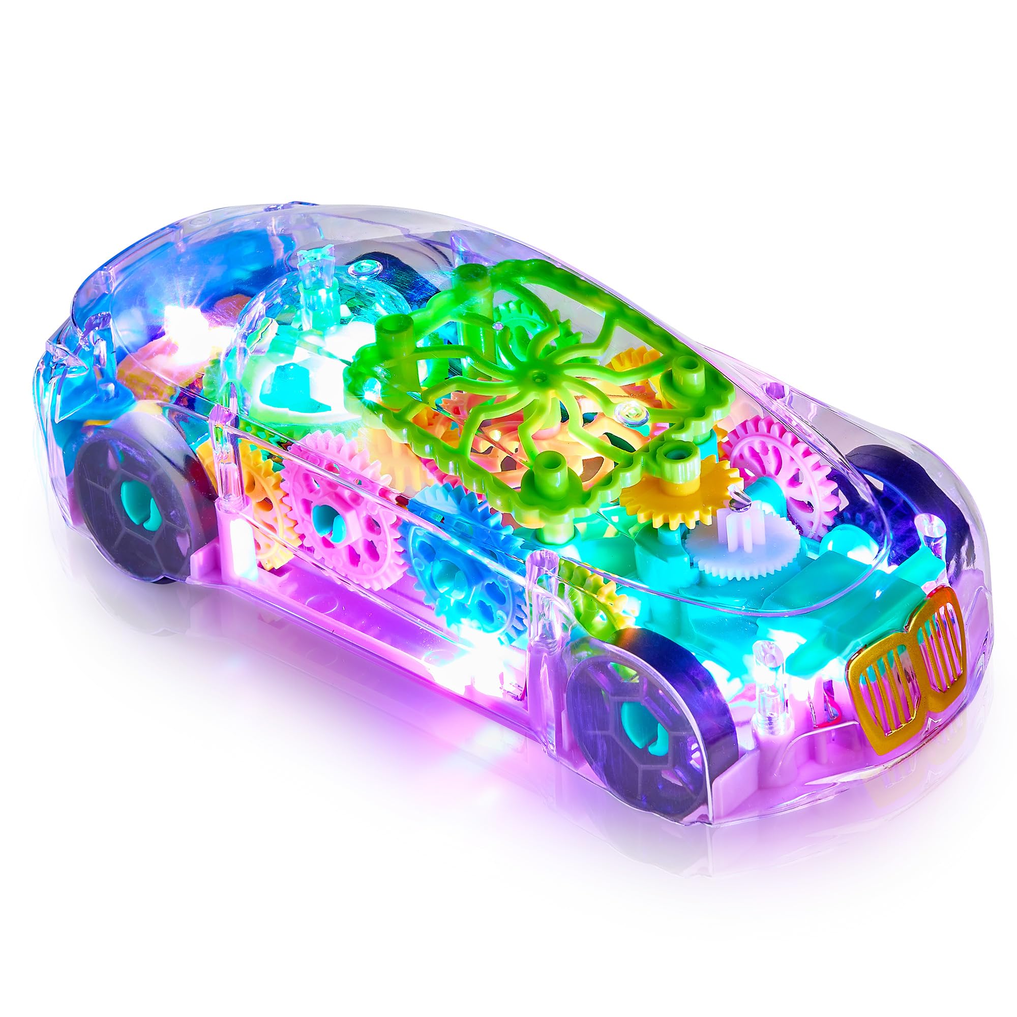 Playbees light-up car toy front view with vibrant LEDs engaging curious toddlers.